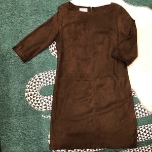 Vintage Faux Suede Brown Mini Dress, Size 12P